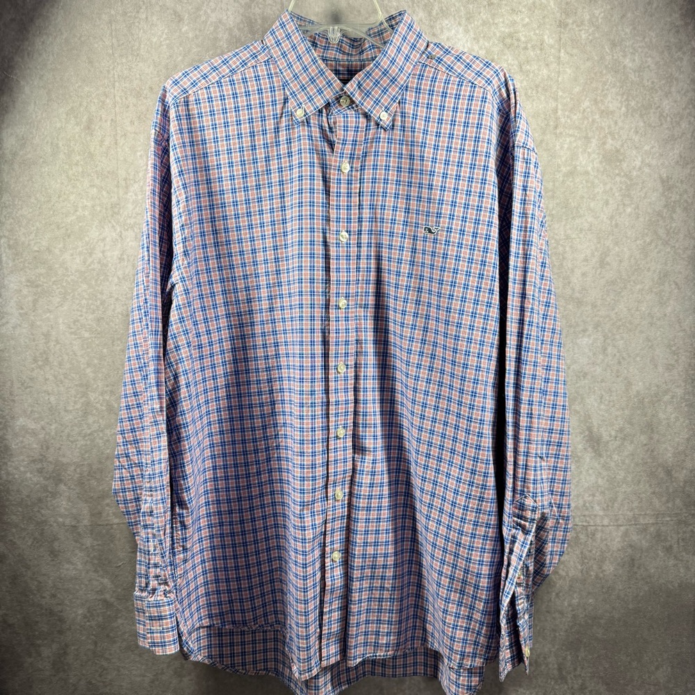 Vineyard Vines Men’s XL Blue and Pink‎ Casual Button Down Collar Whale Shirt LS